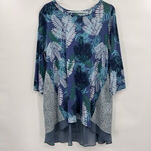 Logo Lori Goldstein Womens Artsy Chiffon Trim Tunic Size 2X‎ Blue Stretch Boho